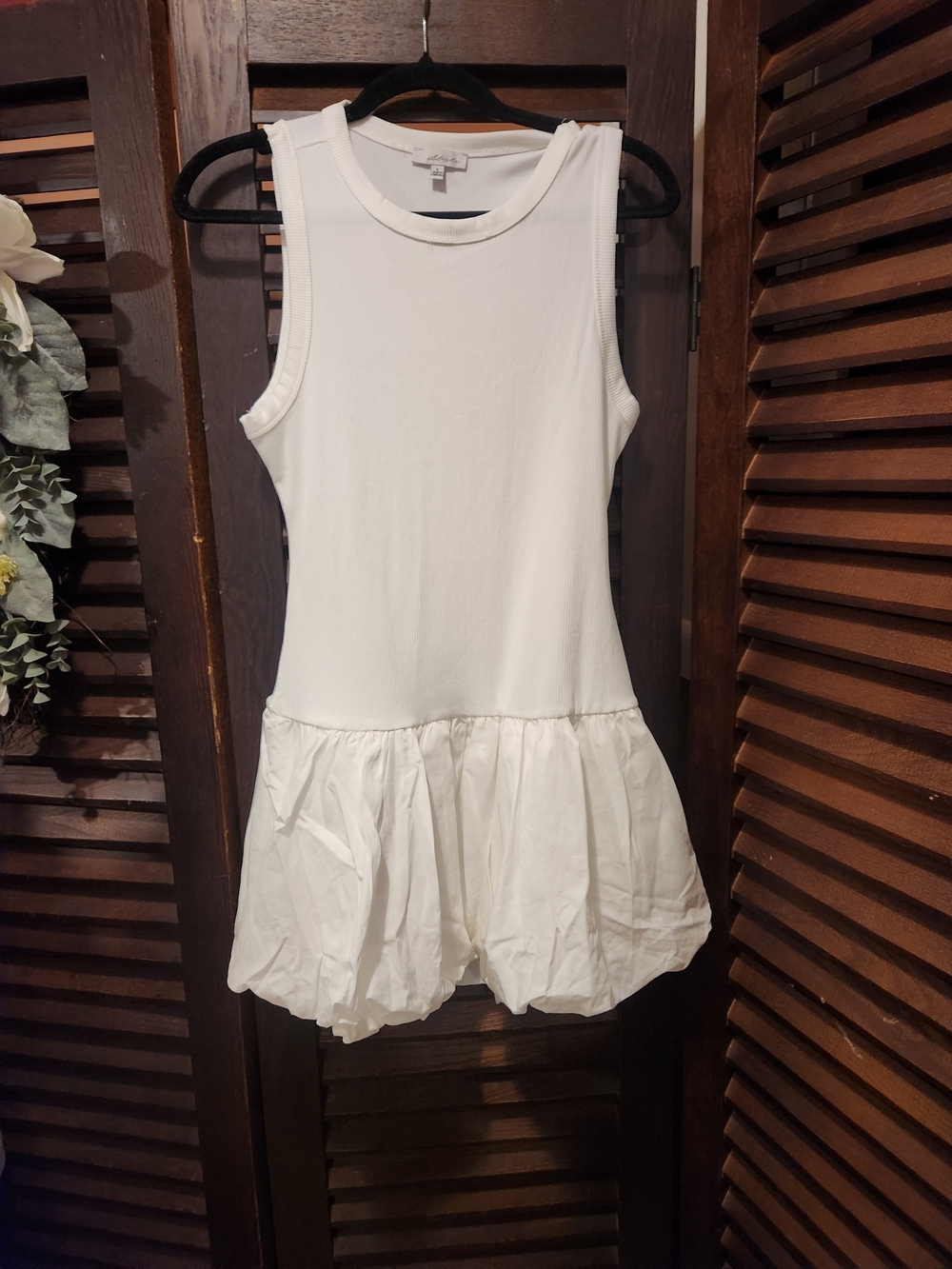 Sleeveless Blashe White Mini Dress with Bubble Hem